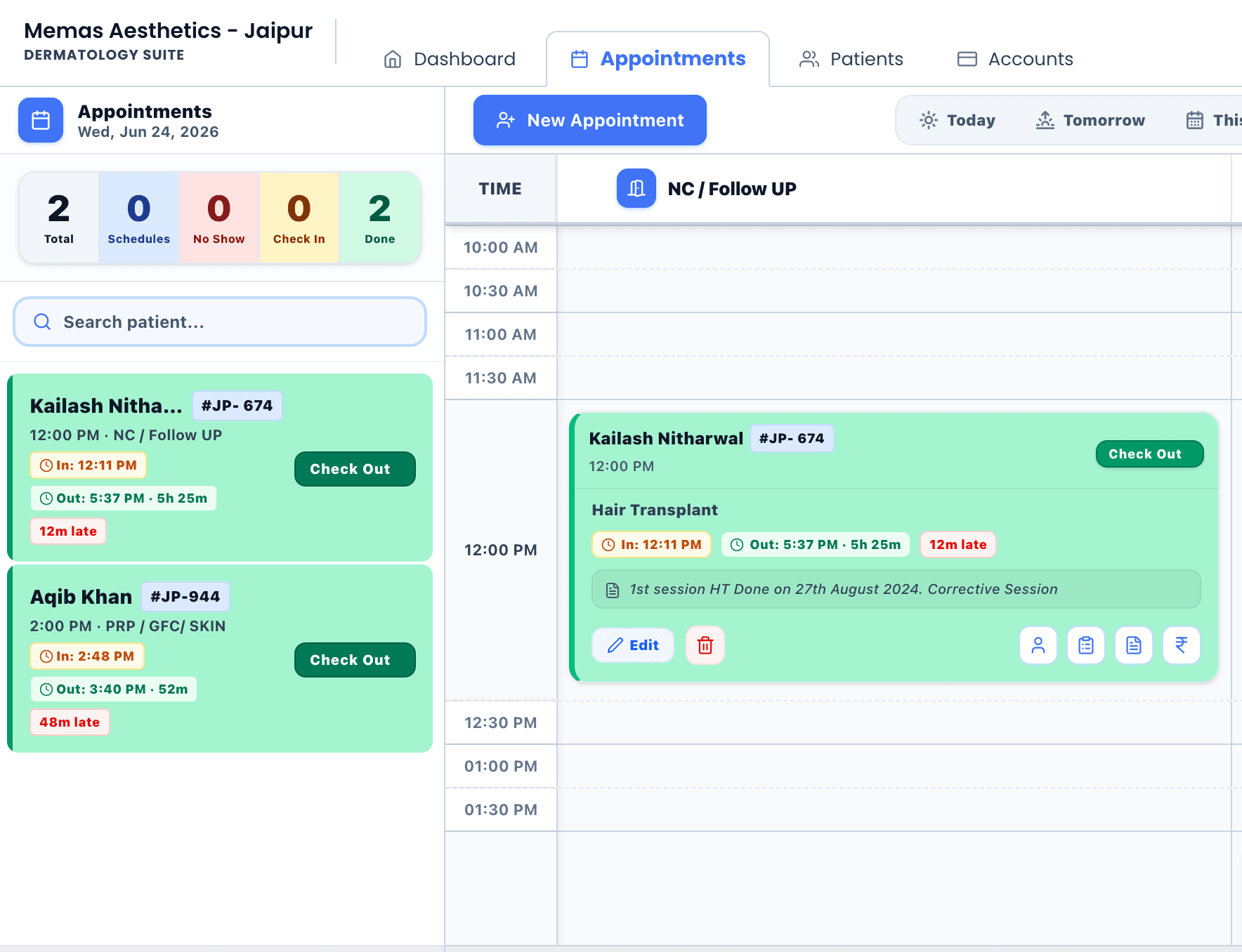 Dermicea clinic dashboard